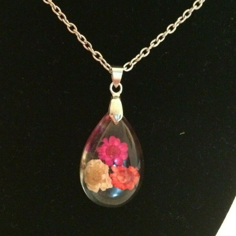 Necklace Pink Orange Suspended Flowers L1024